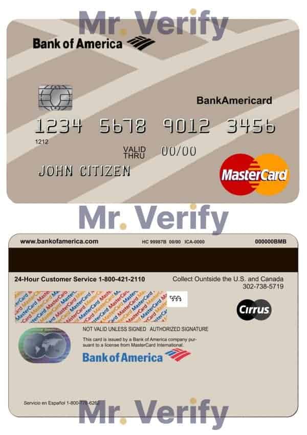 Fillable USA Bank of America bank MasterCard Template