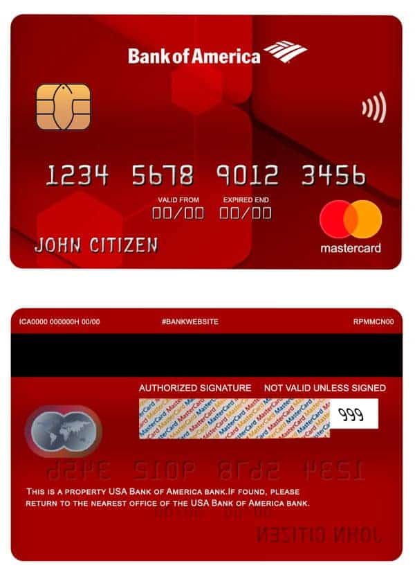 Fillable USA Bank of America bank mastercard Templates