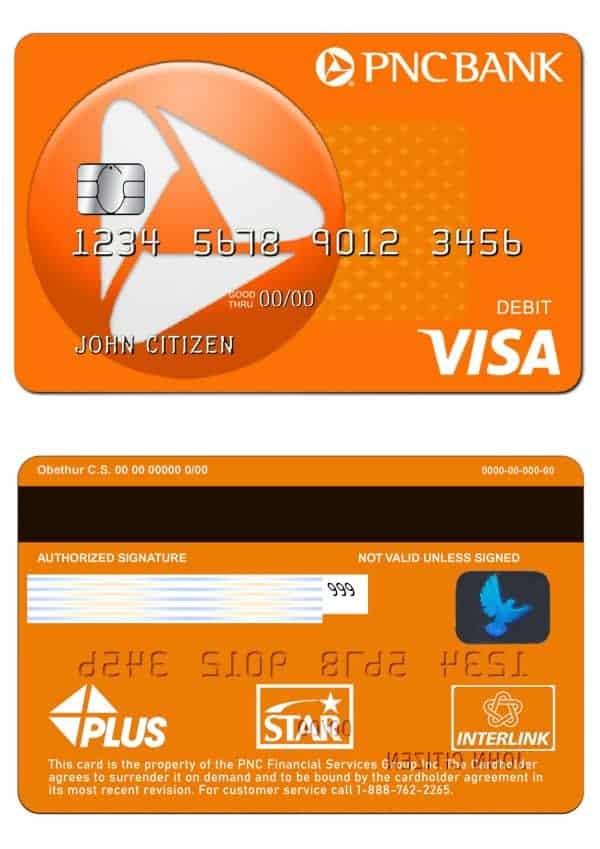 Fillable USA PNC Bank Visa Debit card Templates