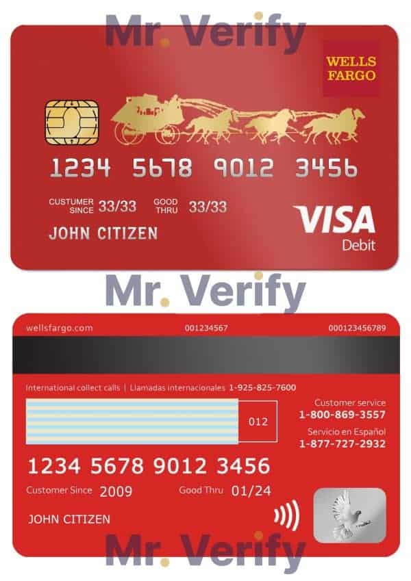 Fillable USA Wells Fargo bank visa debit card Templates