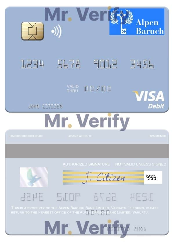Fillable Vanuatu Alpen Baruch Bank Limited visa debit card Templates