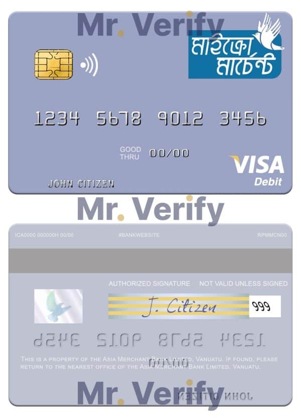 Fillable Vanuatu Asia Merchant Bank Limited visa debit card Templates