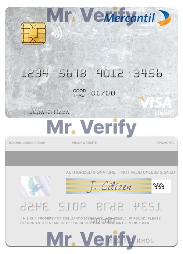 Fillable Venezuela Banco Mercantil visa debit card Templates