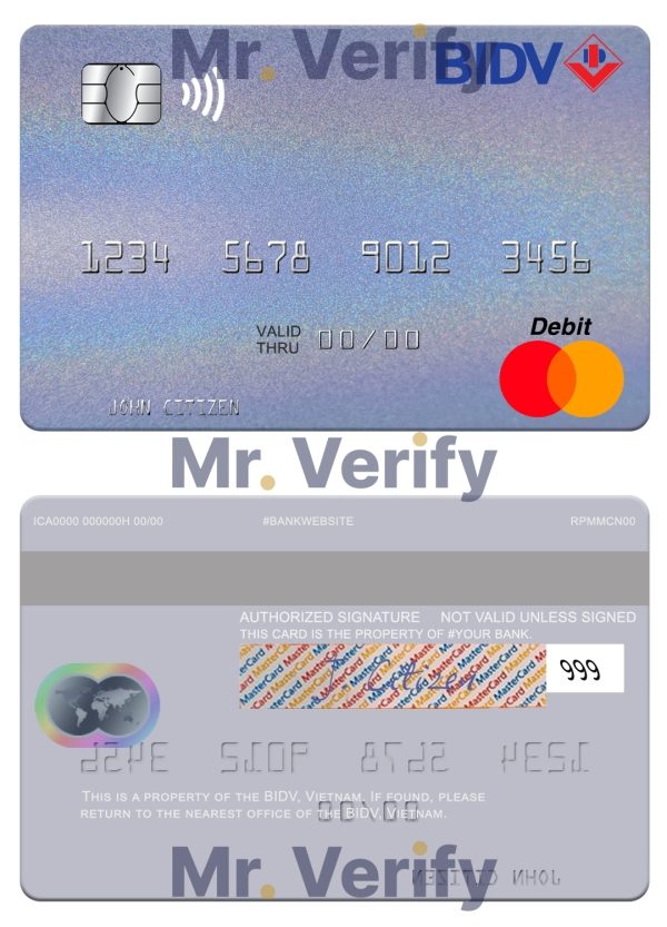 Fillable Vietnam BIDV mastercard credit card Templates