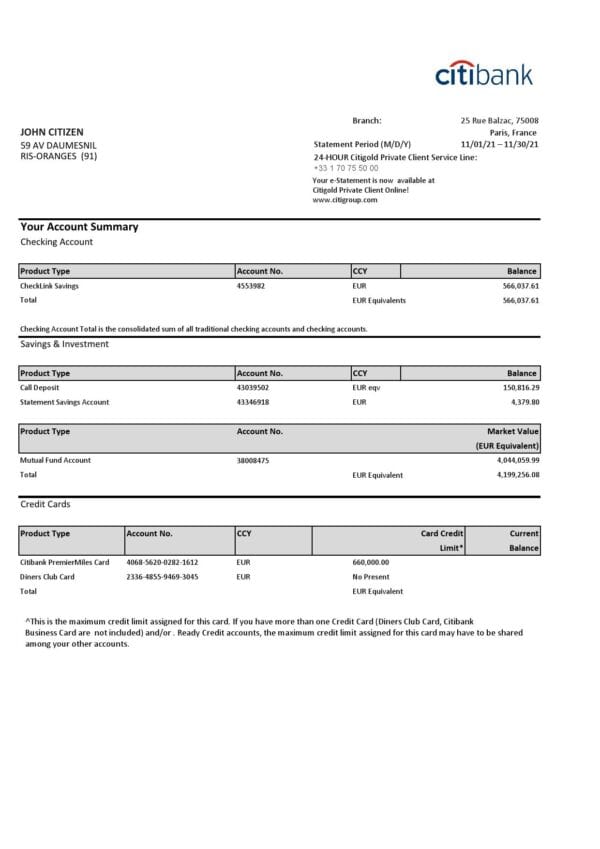 France-Citibank-bank-statement-template-in-.xls-and-.pdf-file-format.jpg France Citibank bank statement template in .xls and .pdf file format