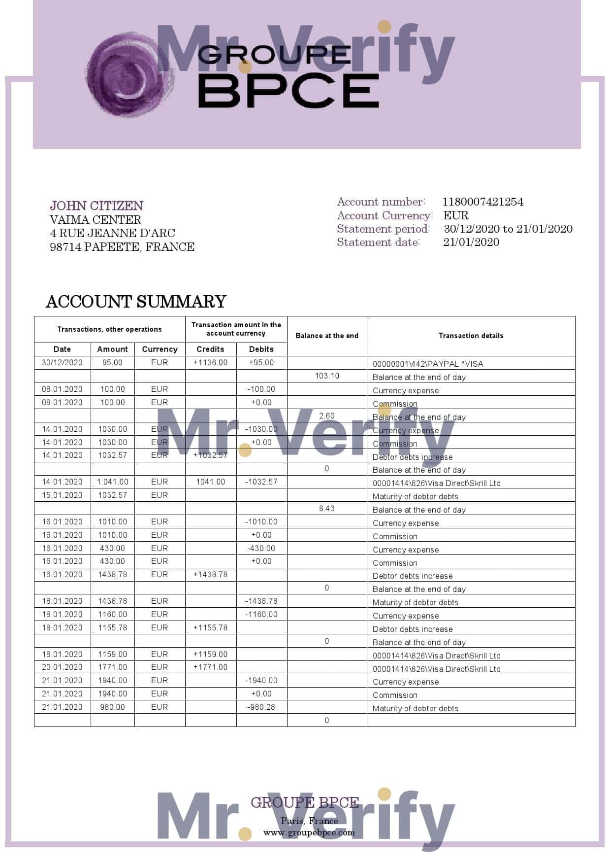 France-Groupe-BPCE-bank-statement.jpg France Groupe BPCE bank statement template in Word and PDF format