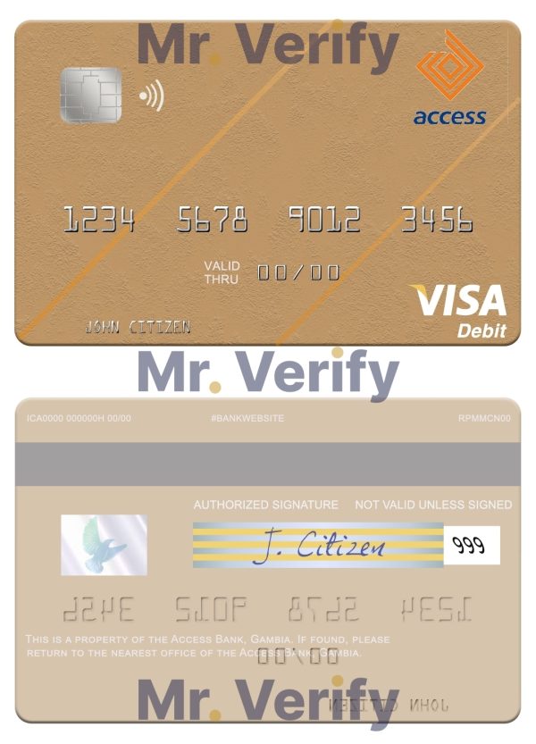 Gambia Access Bank visa debit card Editable Gambia Access Bank visa debit card Templates in PSD Format