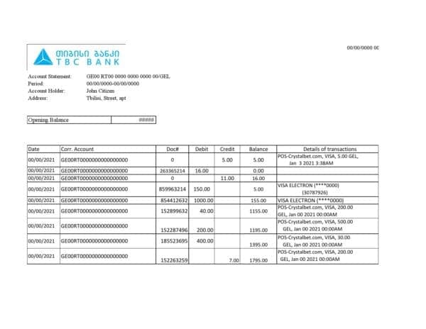 Georgia-TBC-Bank-statement-easy-to-fill-template-in-Excel-and-PDF-format.jpg Georgia TBC Bank statement easy to fill template in Excel and PDF format