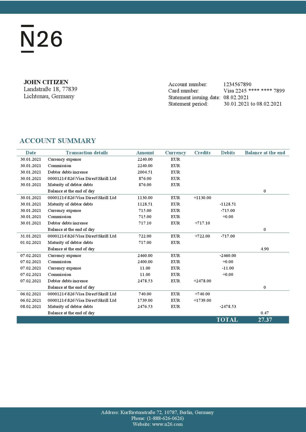 Germany-N26_000001.jpg Germany N26 bank statement template in Excel and PDF format