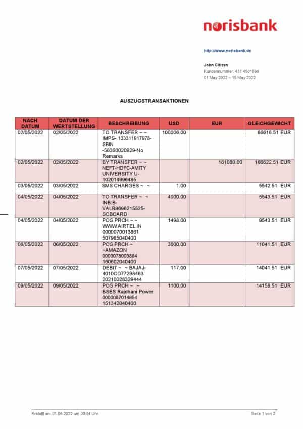 Germany-Norisbank-bank-statement-Word-and-PDF-template-2-pages-1.jpg Germany Norisbank bank statement, Word and PDF template, 2 pages