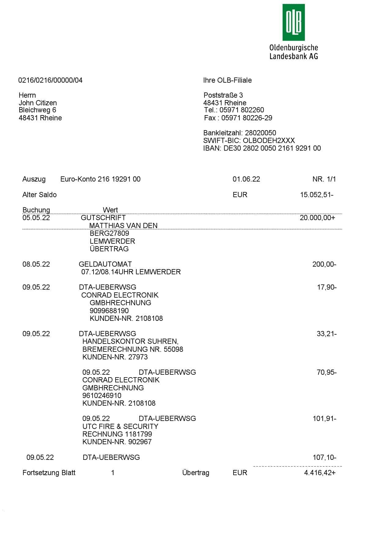Germany-Oldenburgische-bank-statement-Word-and-PDF-template-3-pages-1.jpg Germany Oldenburgische bank statement, Word and PDF template, 3 pages