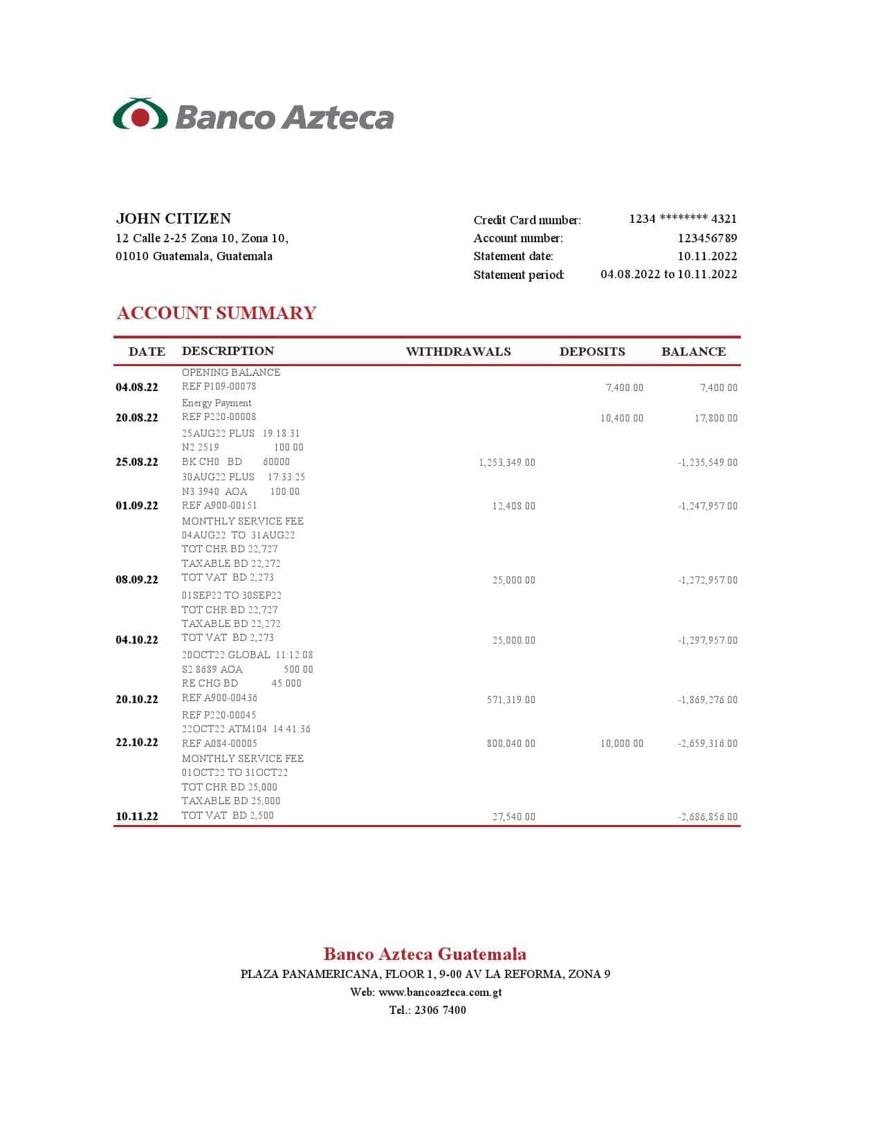 Guatemala-Azteca-bank-statement-Excel-and-PDF-template.jpg Guatemala Azteca bank statement Excel and PDF template