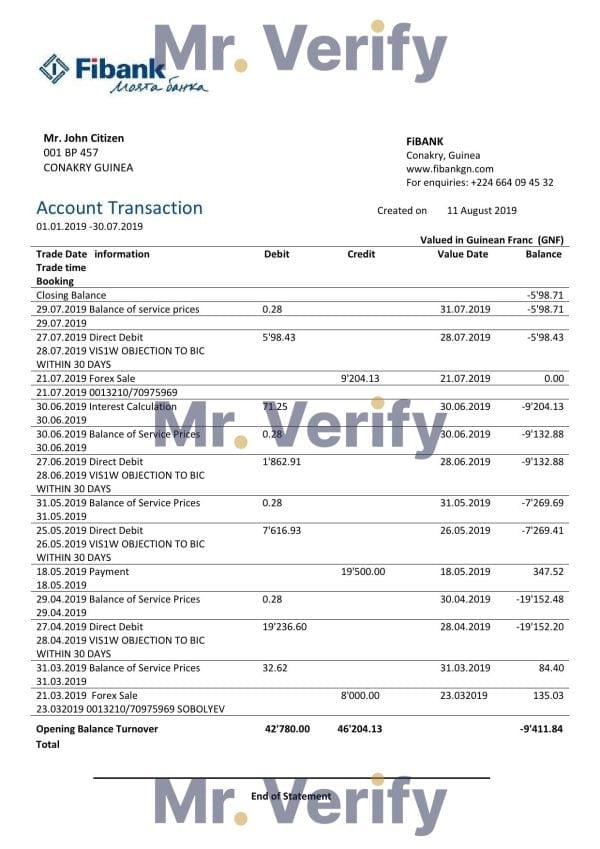 Guinea-FiBANK.jpg Guinea Fibank proof of address bank statement template in Word and PDF format