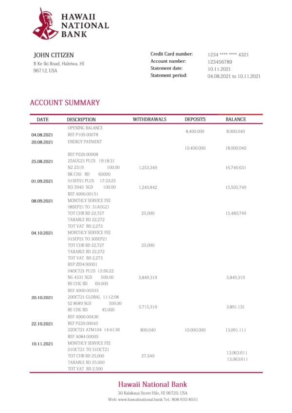 Hawaii-Hawaii-National-Bank-statement_000001.jpg Hawaii Hawaii National Bank statement Word and PDF template