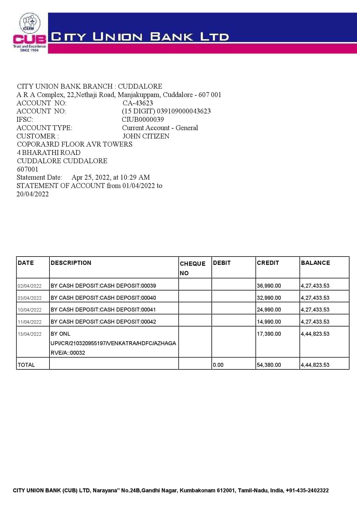 India-City-Union-Bank-statement-Word-and-PDF-template.jpg India City Union Bank statement, Word and PDF template