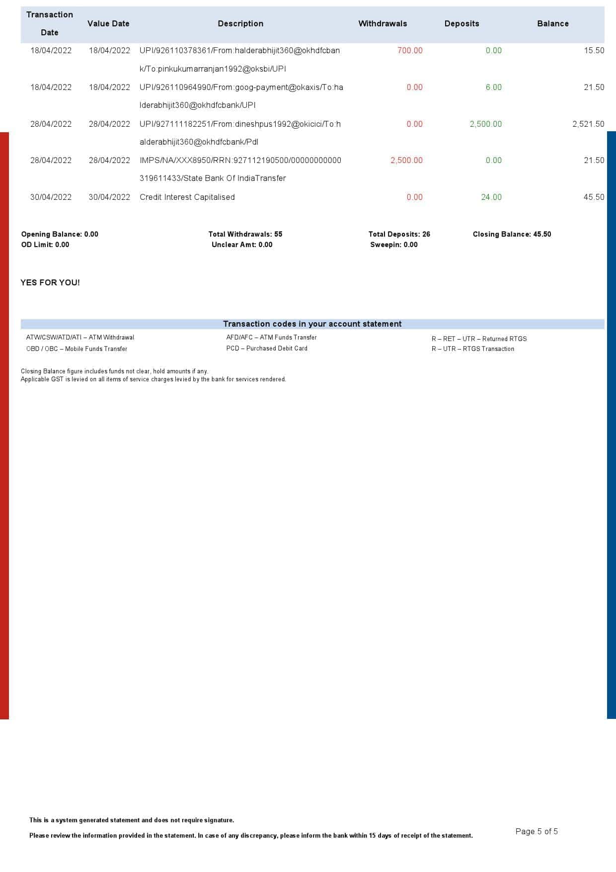 India-HDFC-bank-statement-Word-and-PDF-template-5-pages-5.jpg India HDFC bank statement Word and PDF template, 5 pages - Image 5