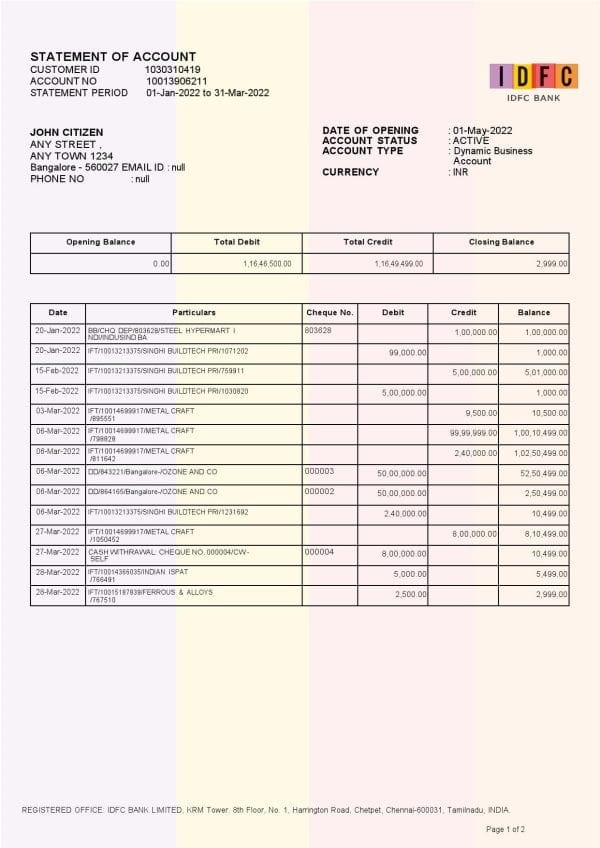 India-IDFC-bank-statement-Word-and-PDF-template-2-pages-version-2-1.jpg India IDFC bank statement Word and PDF template, 2 pages, version 2