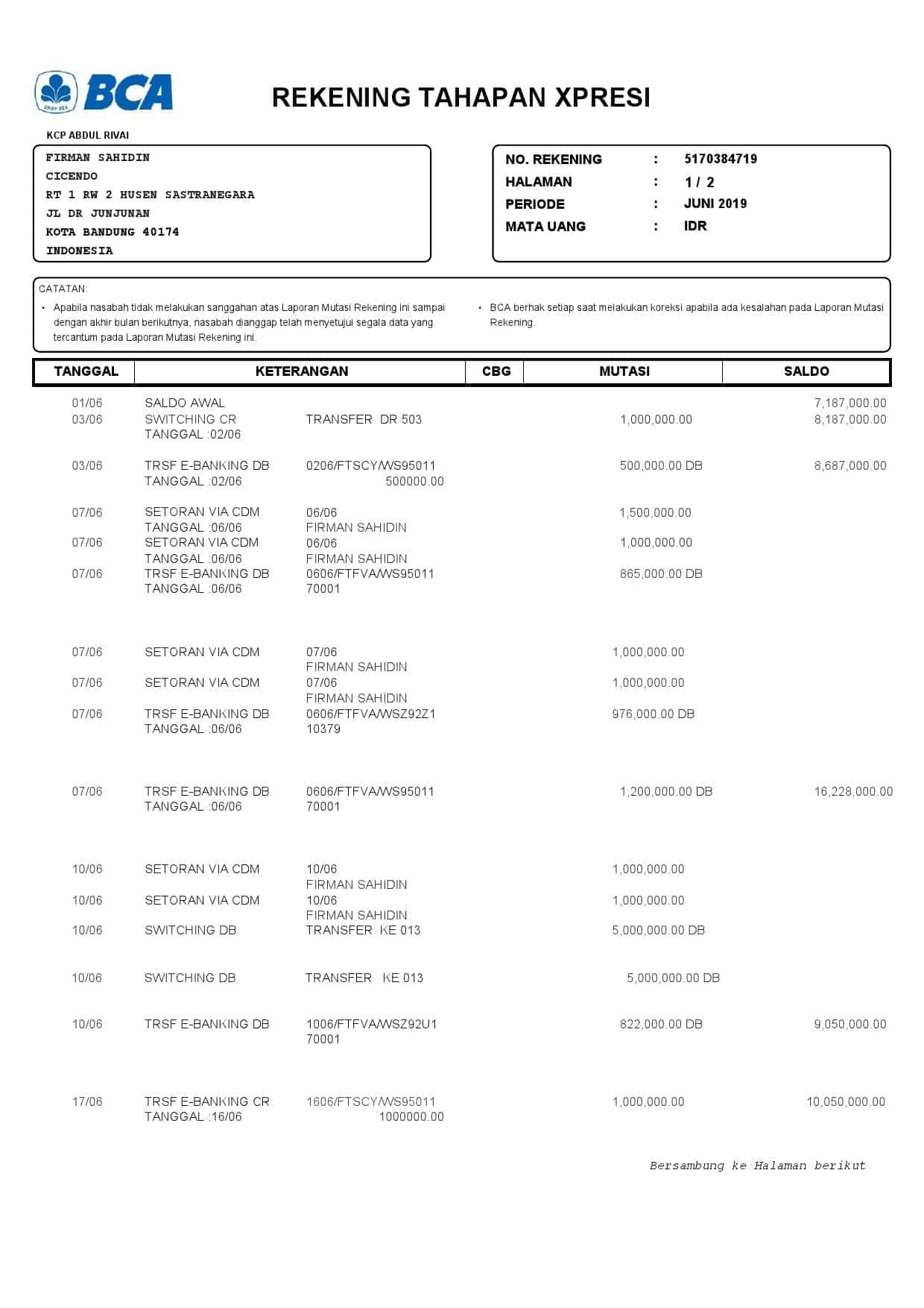 Indonesia-BCA-bank-statement-2-pages_000003.jpg Indonesia BCA bank statement, Word and PDF template, 6 pages - Image 3