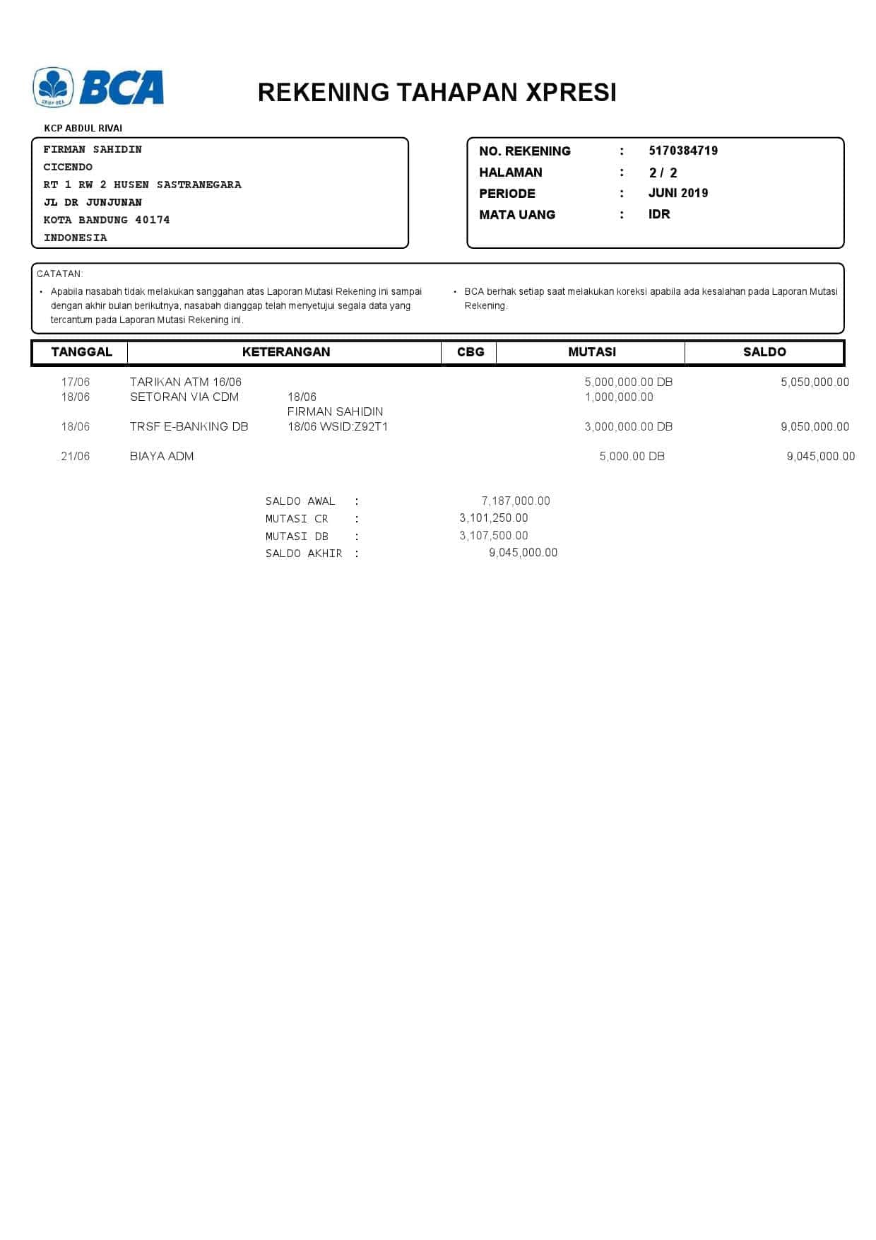 Indonesia-BCA-bank-statement-2-pages_000004.jpg Indonesia BCA bank statement, Word and PDF template, 6 pages - Image 4