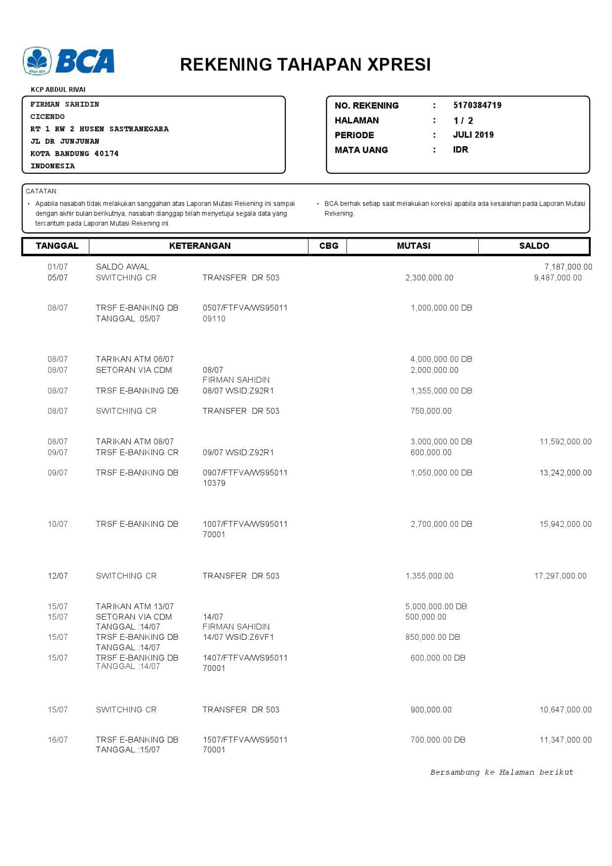 Indonesia-BCA-bank-statement-2-pages_000005.jpg Indonesia BCA bank statement, Word and PDF template, 6 pages - Image 5