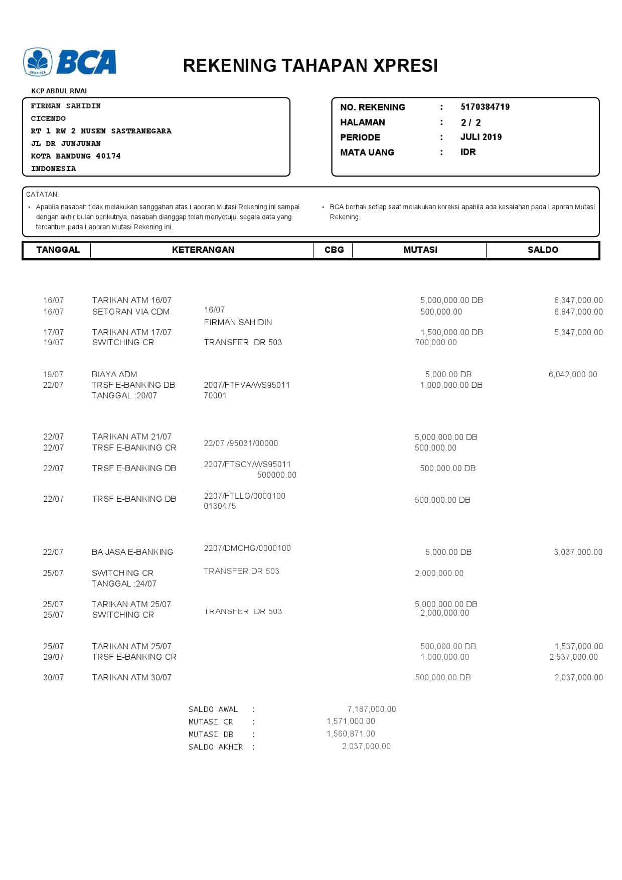 Indonesia-BCA-bank-statement-2-pages_000006.jpg Indonesia BCA bank statement, Word and PDF template, 6 pages - Image 6