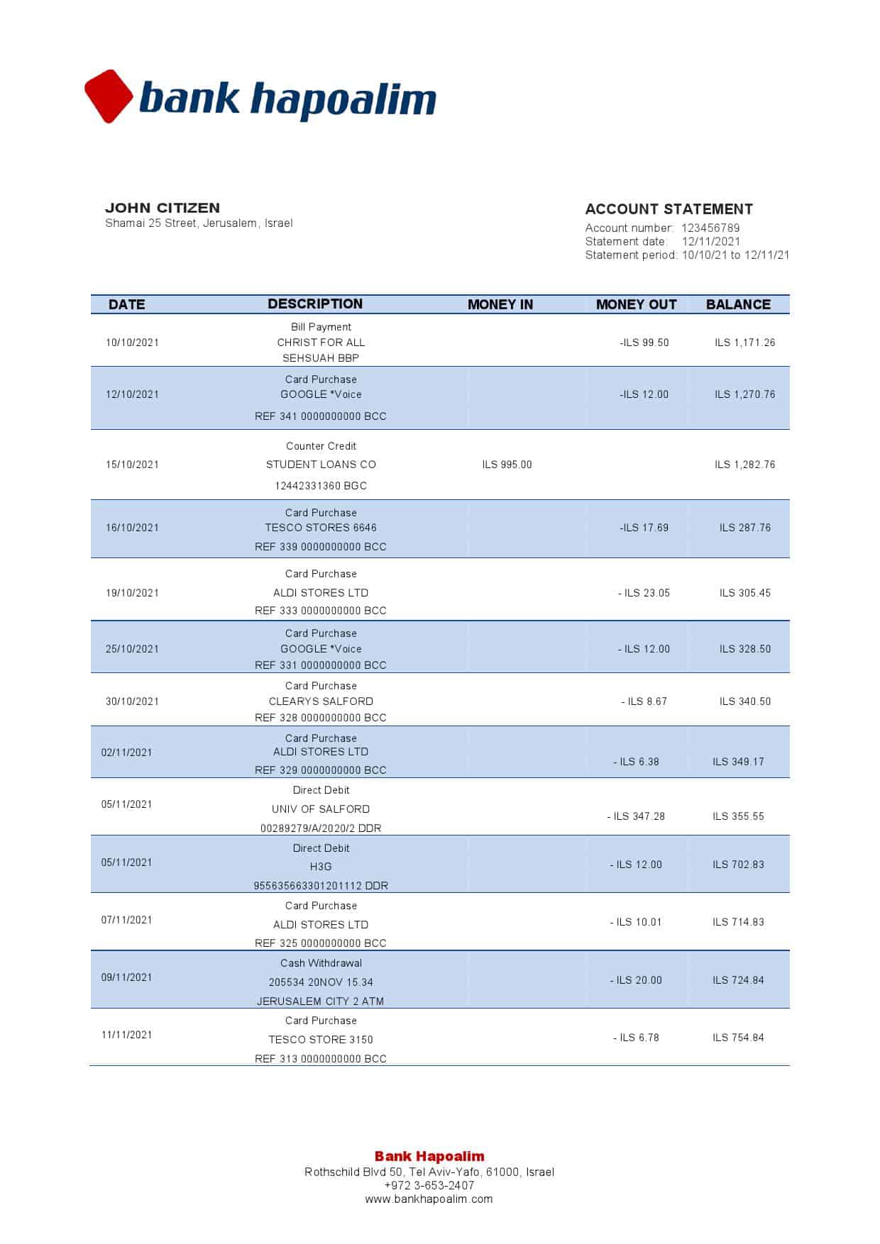 Israel-Hapoalim-bank-statement_000001.jpg Israel Hapoalim proof of address bank statement template in Word and PDF format