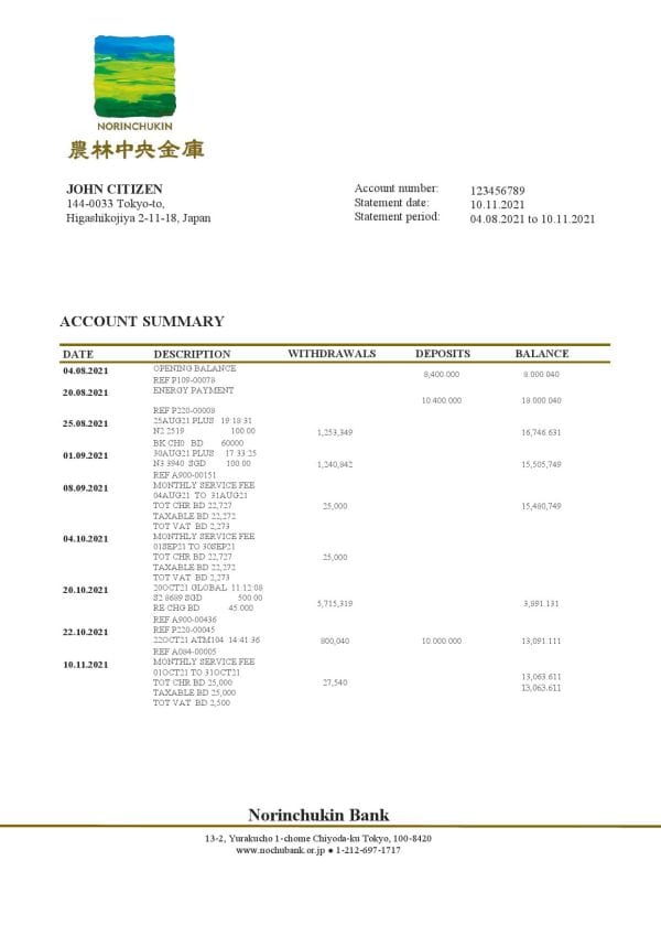 Japan-Norinchukin-Bank-statement-template-in-Word-and-PDF-format.jpg Japan Norinchukin Bank statement template in Word and PDF format