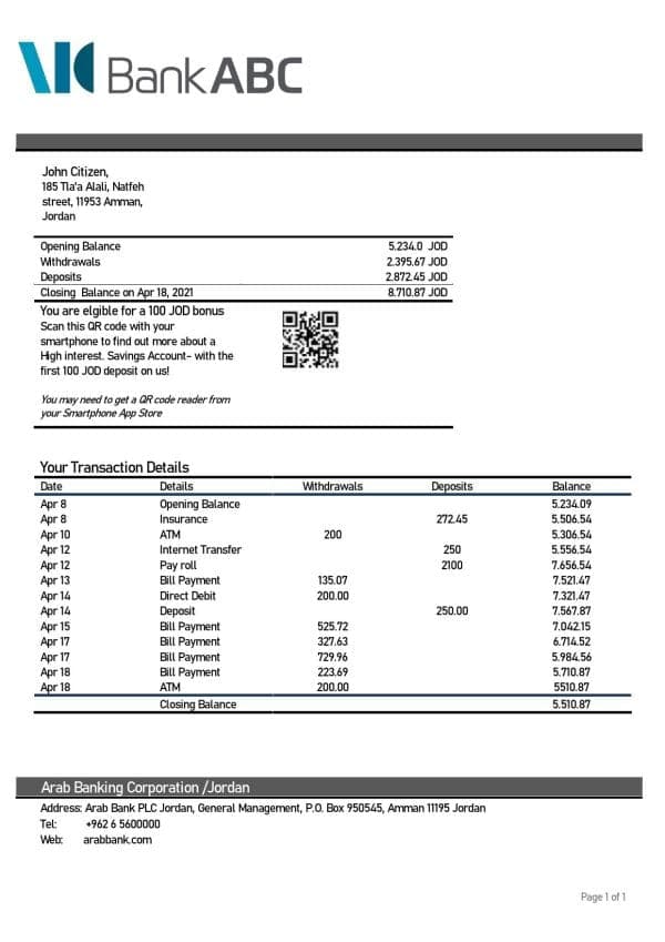 Jordan-ABC-Bank-statement-template-in-Word-and-PDF-format.jpg Jordan ABC Bank statement template in Word and PDF format