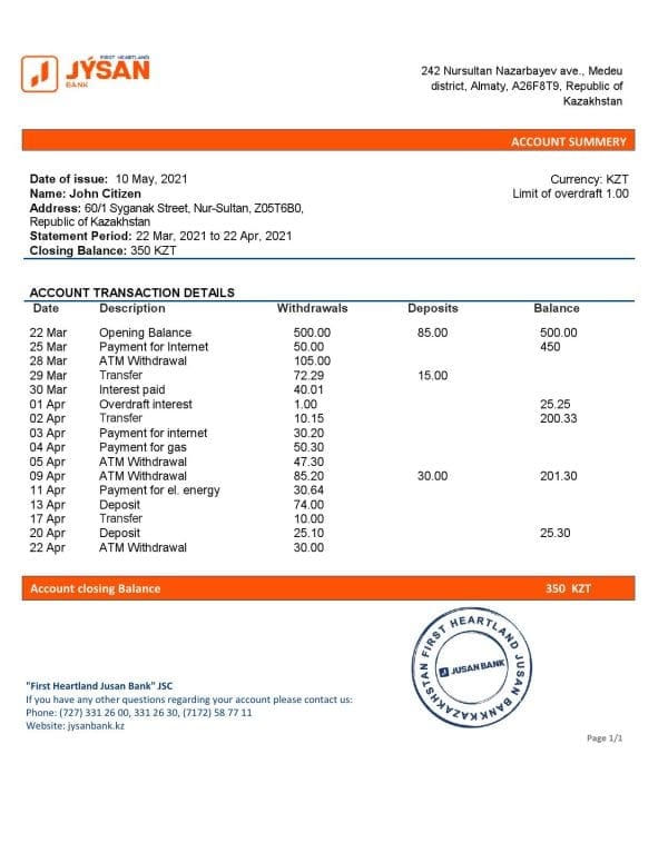Kazakhstan-First-Heartland-Jusan-Bank-statement-template-in-Word-and-PDF-format.jpg Kazakhstan First Heartland Jusan Bank statement template in Word and PDF format