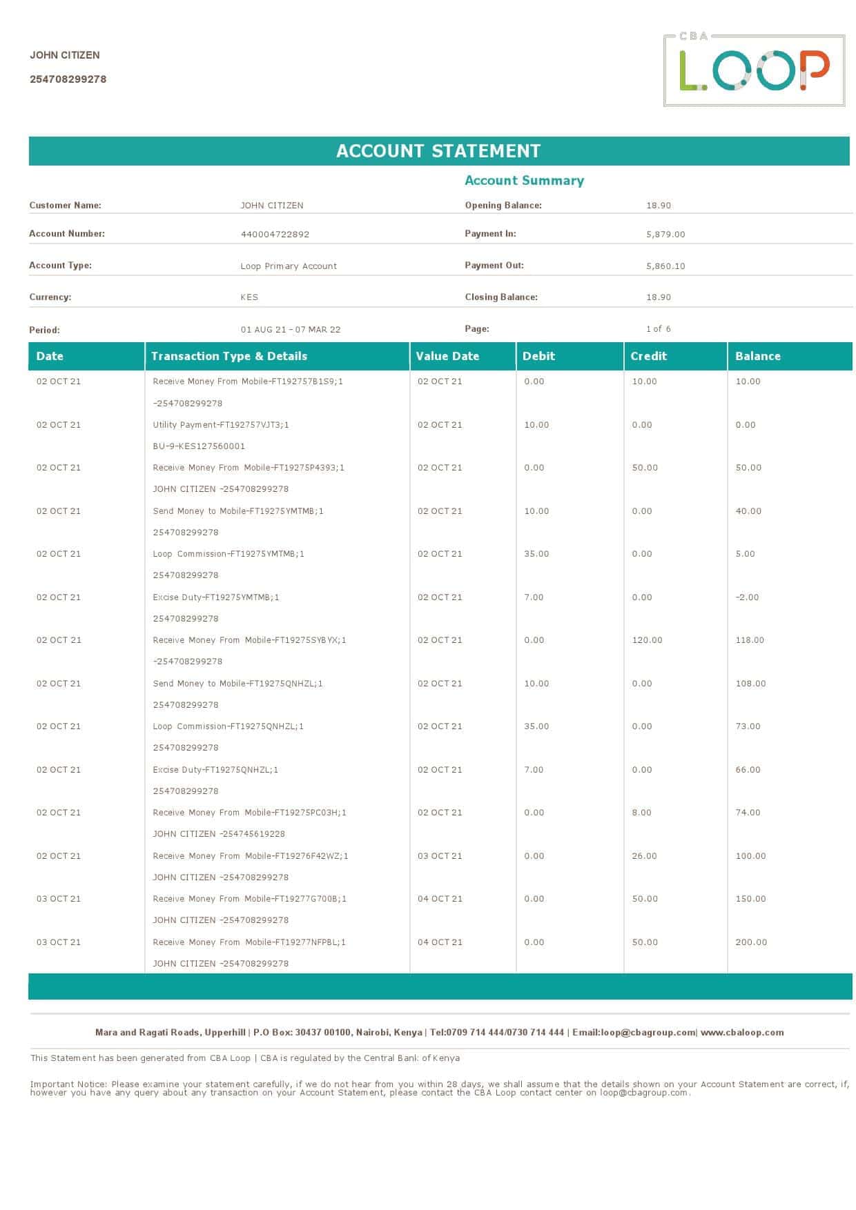 Kenya-CBA-Loop-bank-statement-Word-and-PDF-template-6-pages-1.jpg Kenya CBA Loop bank statement, Word and PDF template, 6 pages