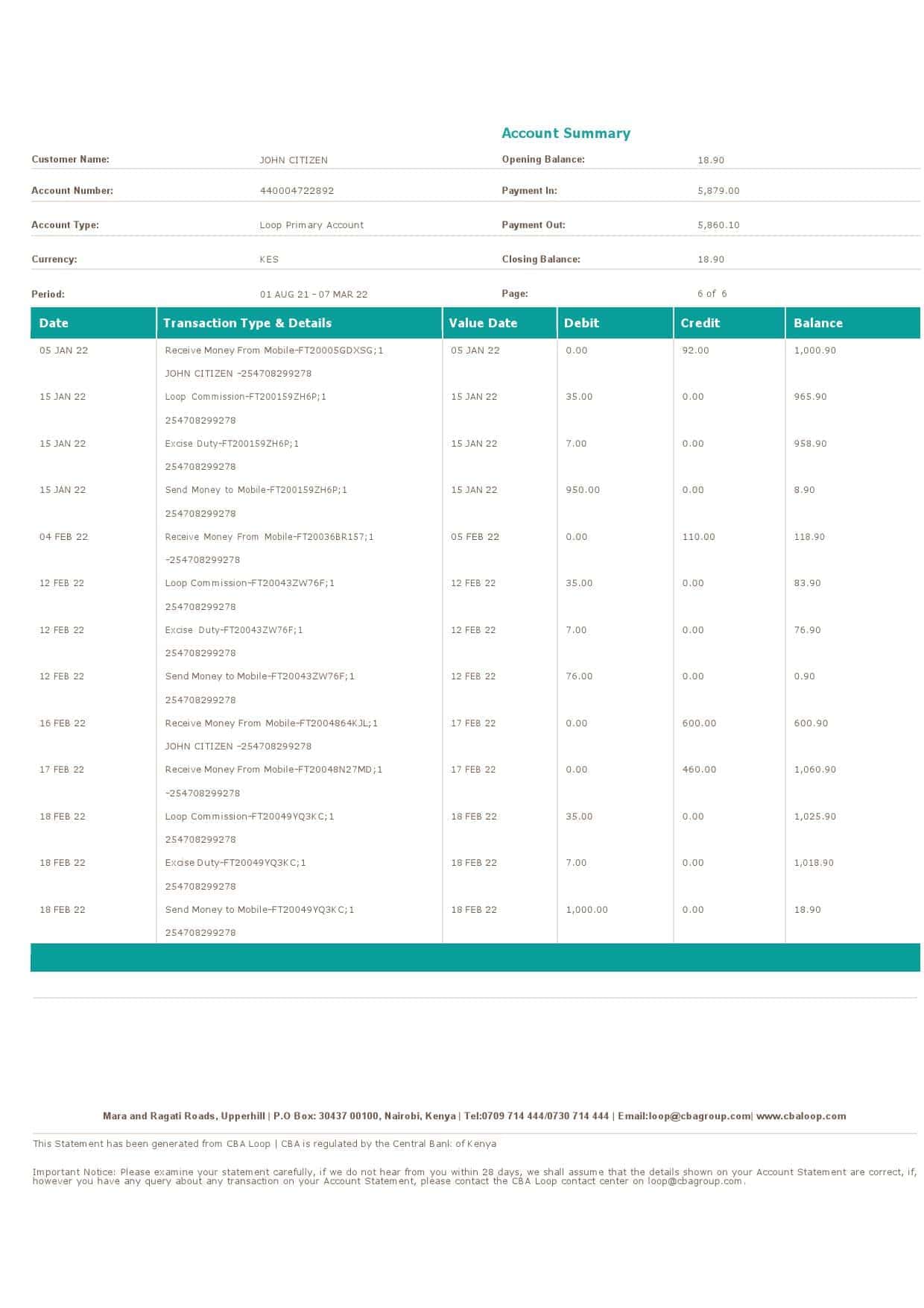 Kenya-CBA-Loop-bank-statement-Word-and-PDF-template-6-pages-6.jpg Kenya CBA Loop bank statement, Word and PDF template, 6 pages - Image 6