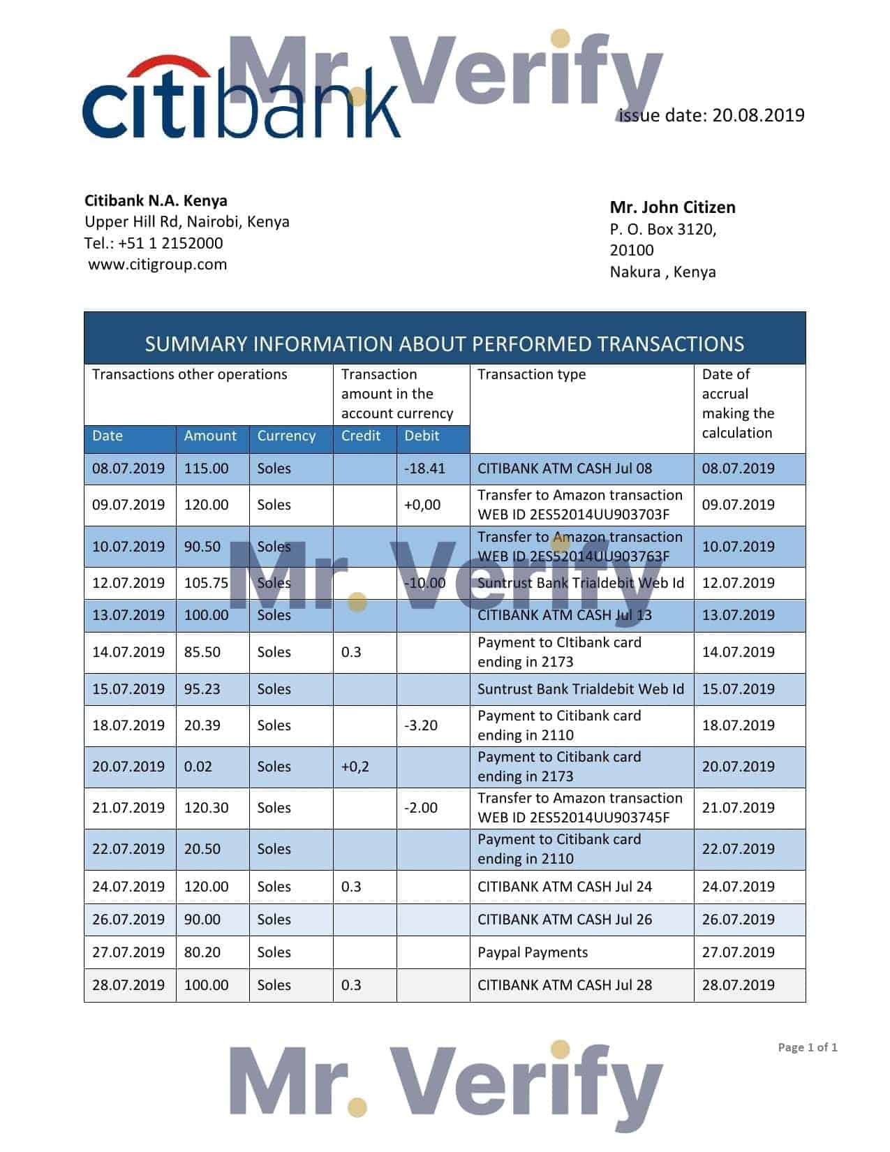 Kenya-Citibank.jpg Kenya Citibank bank statement template in Word and PDF format