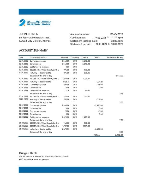 Kuwait-Burgan-bank-statement-Excel-and-PDF-template.jpg Kuwait Burgan bank statement Excel and PDF template