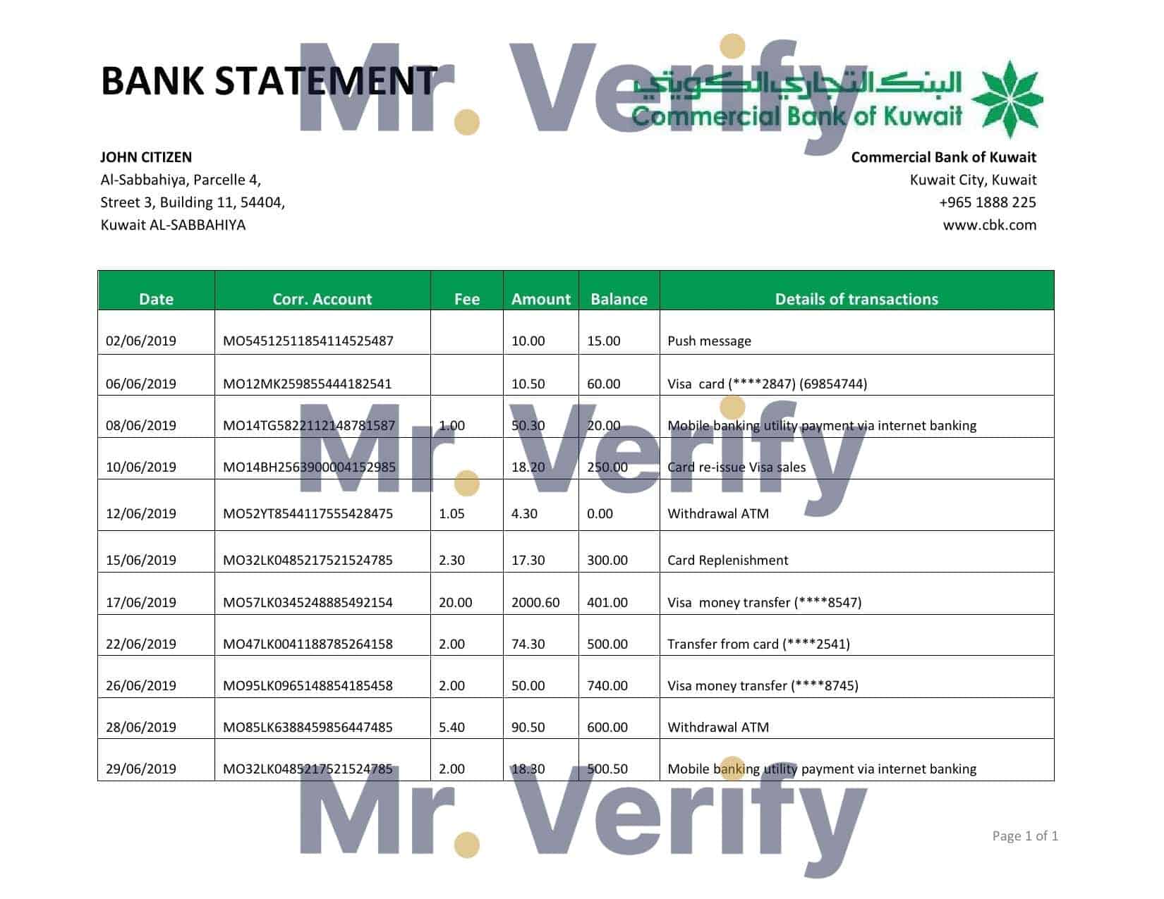 Kuwait-Commercial-Bank.jpg Kuwait Commercial Bank statement easy to fill template in Word and PDF format