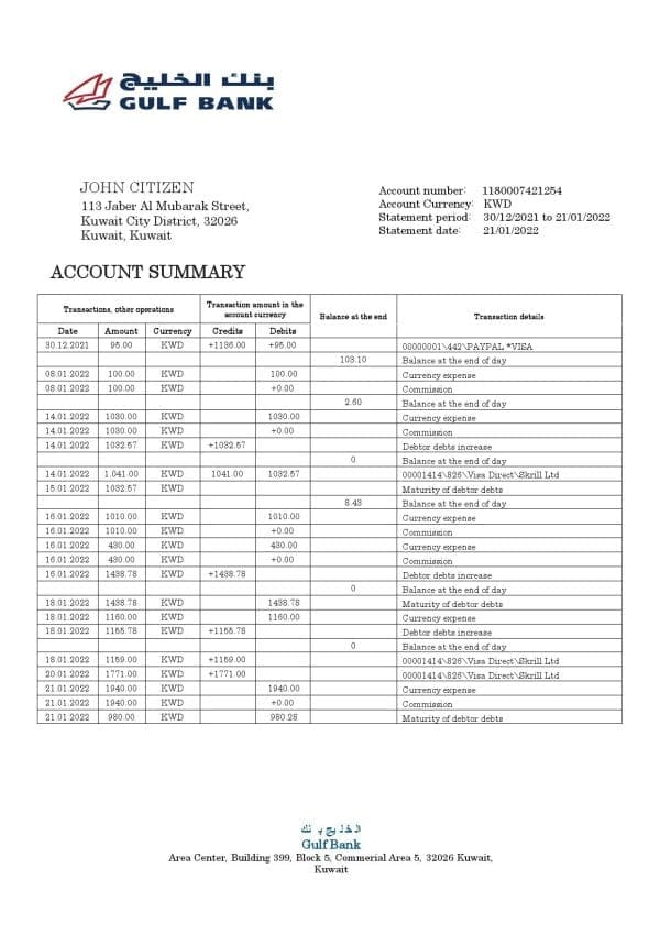Kuwait-Gulf-Bank-statement-template-in-Word-and-PDF-format.jpg Kuwait Gulf Bank statement template in Word and PDF format