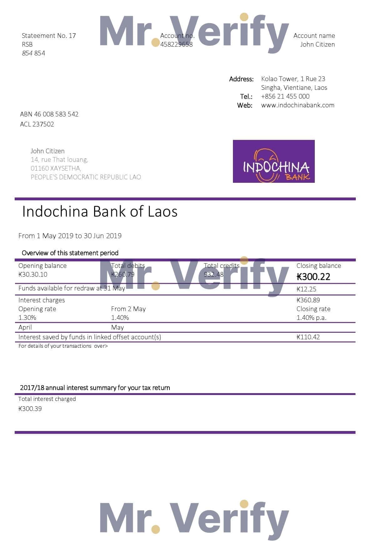 Laos-Indochina-Bank.jpg Laos Indochina Bank statement template in Word and PDF format