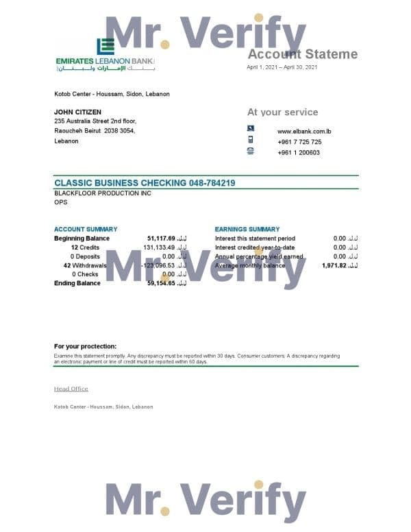 Lebanon-Emirates-Lebanon.jpg Lebanon Emirates Lebanon Bank statement template in Excel and PDF format, good for address prove