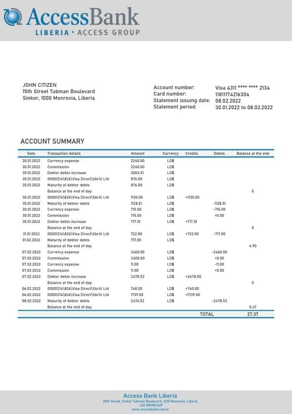 Liberia-Access-Bank-statement-template-in-Word-and-PDF-format.jpg Liberia Access Bank statement template in Word and PDF format
