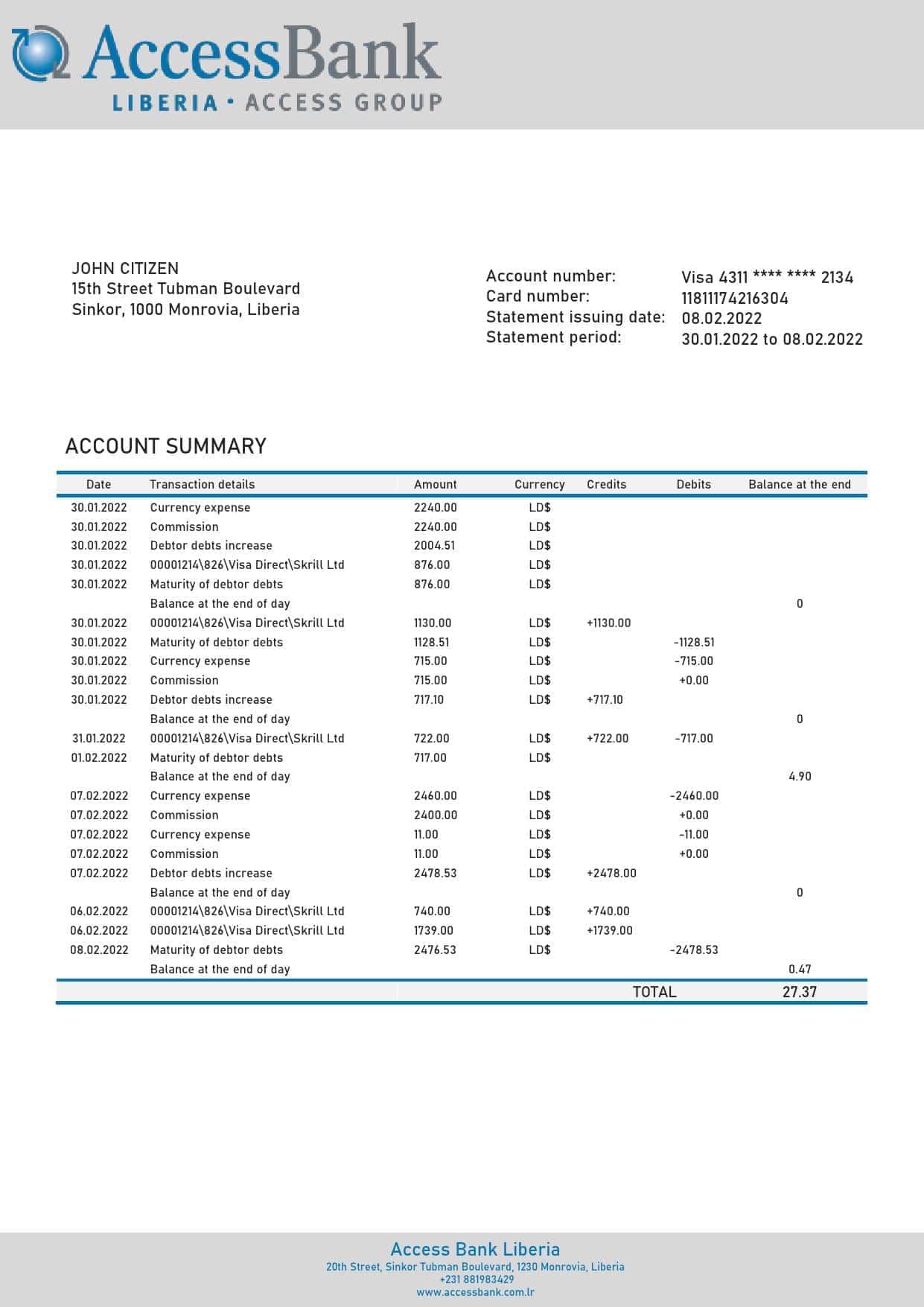 Liberia-Access-Bank-statement-template-in-Word-and-PDF-format.jpg Liberia Access Bank statement template in Word and PDF format