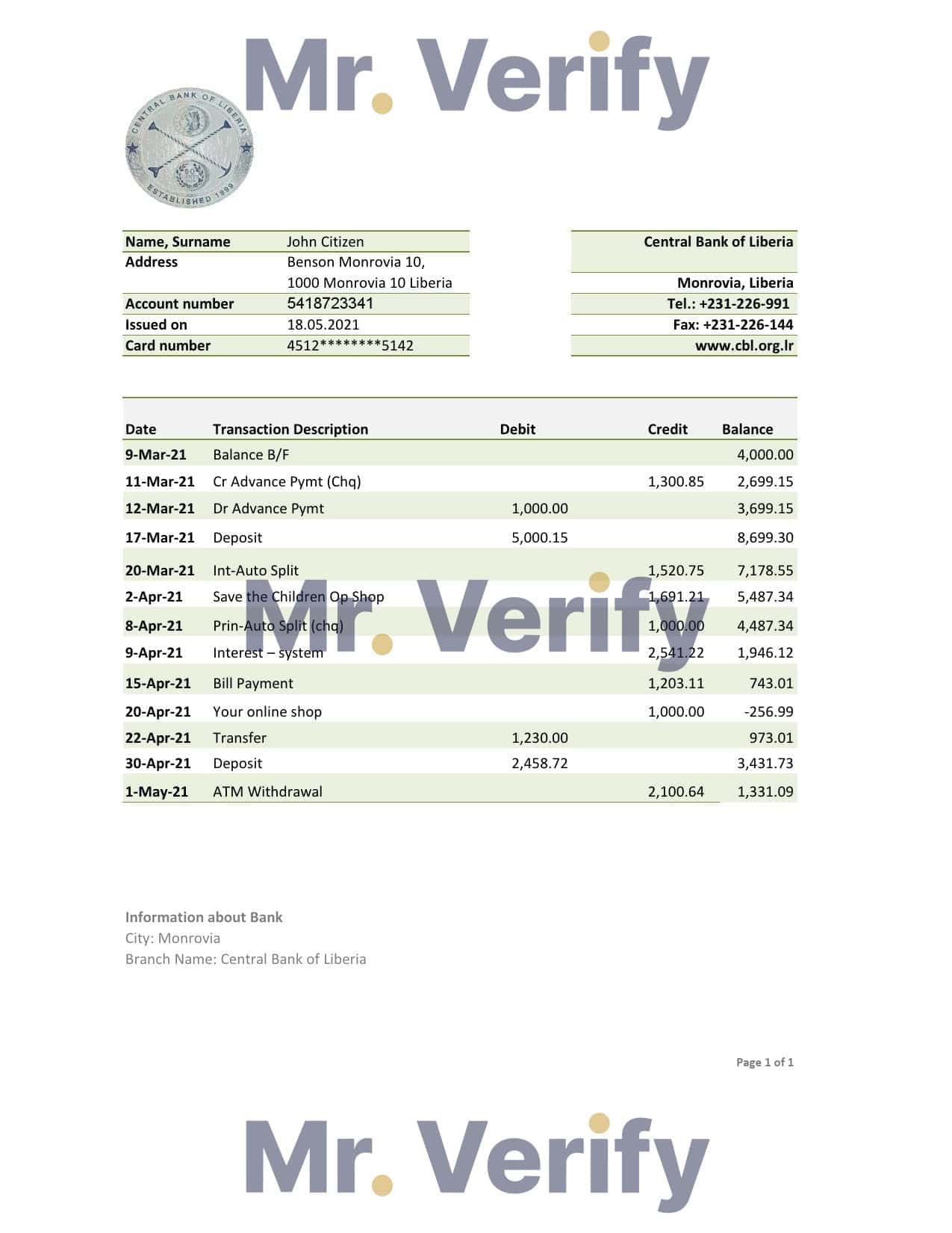 Liberia-Central-Bank-of-Liberia-1.jpg Liberia Central Bank of Liberia bank statement easy to fill template in .xls and .pdf file format