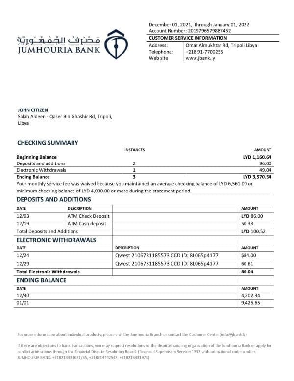 Libya-Jumhouria-Bank-statement-template-in-Word-and-PDF-format.jpg Libya Jumhouria Bank statement template in Word and PDF format