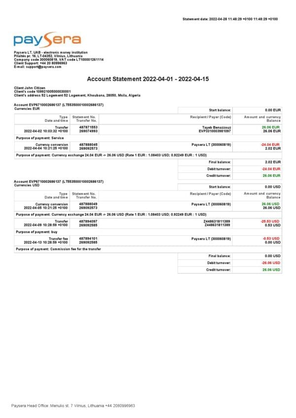Lithuania-Paysera-account-statement-Word-and-PDF-template.jpg Lithuania Paysera account statement, Word and PDF template