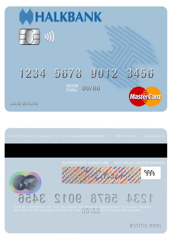 Editable Macedonia Halkbank AD Skopje mastercard credit card Templates