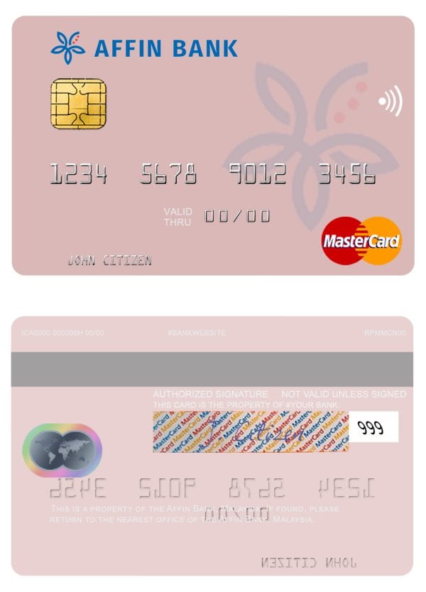 Malaysia Affin bank mastercard credit card Editable Malaysia Affin bank mastercard credit card Templates