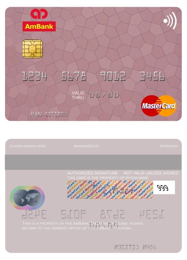 Malaysia AmBank mastercard credit card Editable Malaysia AmBank mastercard credit card Templates