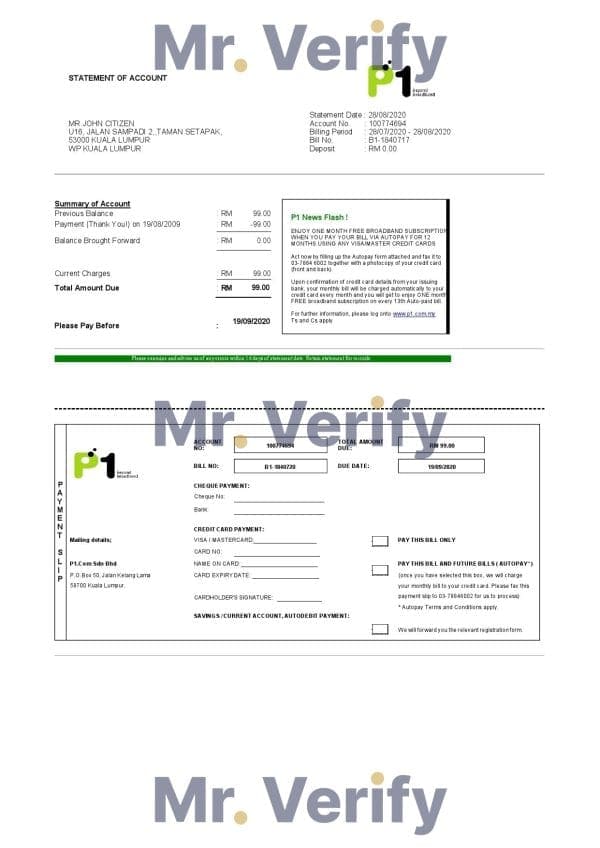 Malaysia Packet 1 Network bank statement template in Word and PDF format (3 pages)