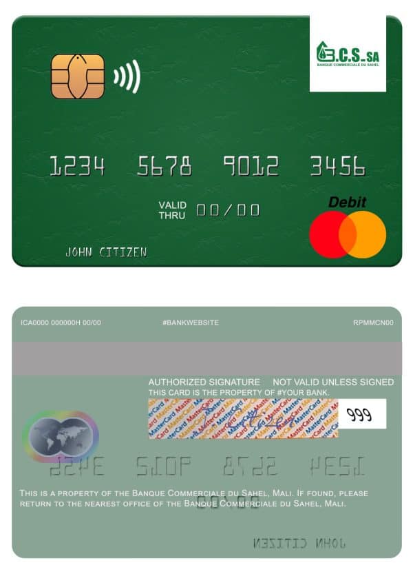 Mali Banque Commerciale du Sahel mastercard credit card Editable Mali Banque Commerciale du Sahel mastercard credit card Templates