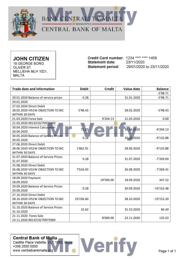 Malta-Central-Bank-of-Malta.jpg Malta Central Bank of Malta bank statement template in Word and PDF format