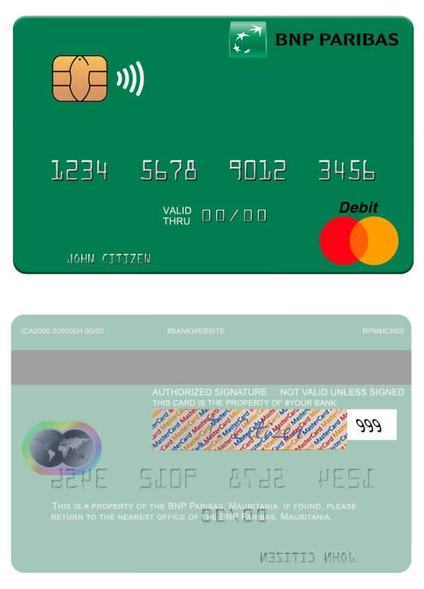 Editable Mauritania BNP Paribas mastercard Templates
