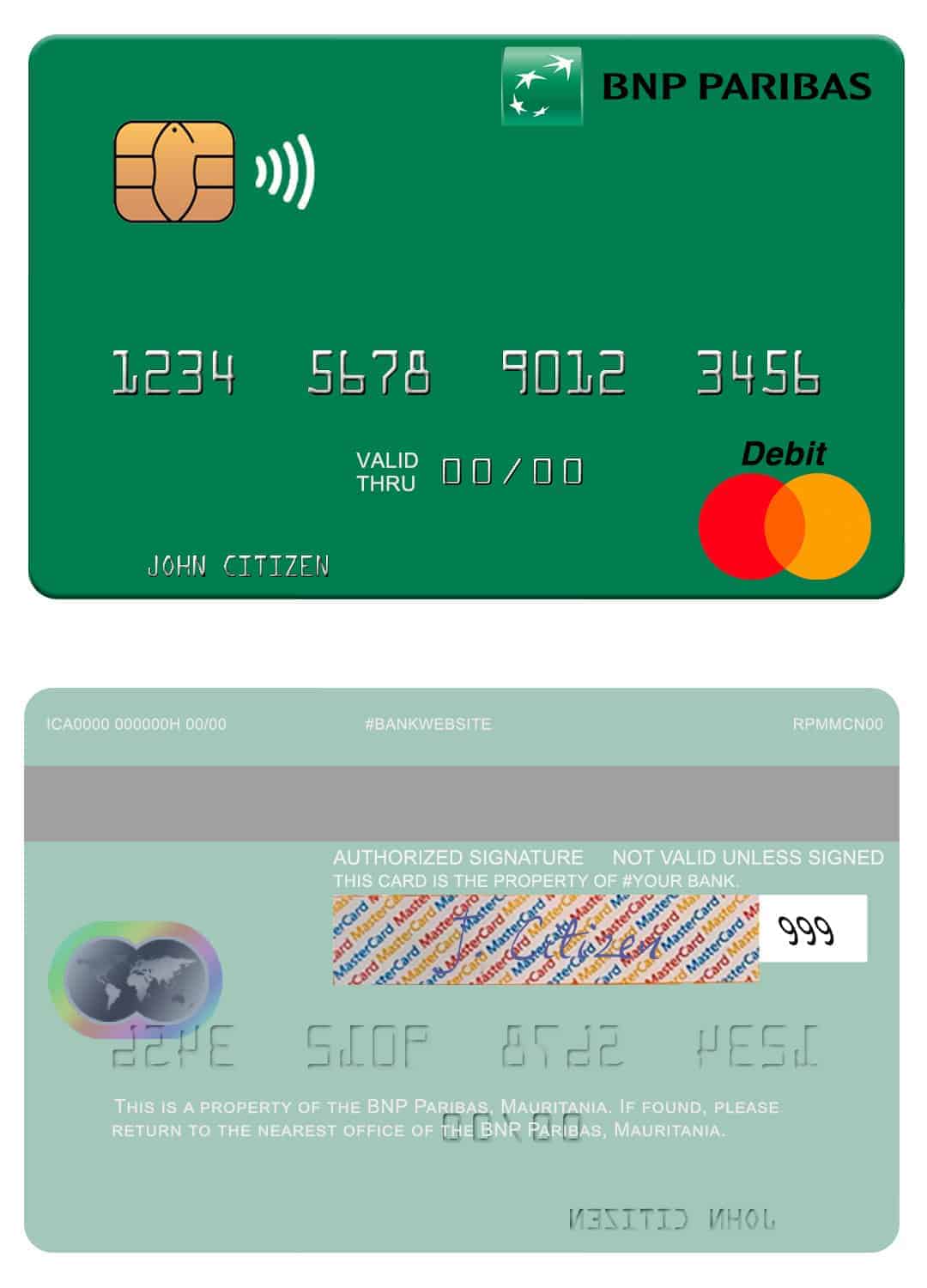Mauritania BNP Paribas mastercard Editable Mauritania BNP Paribas mastercard Templates